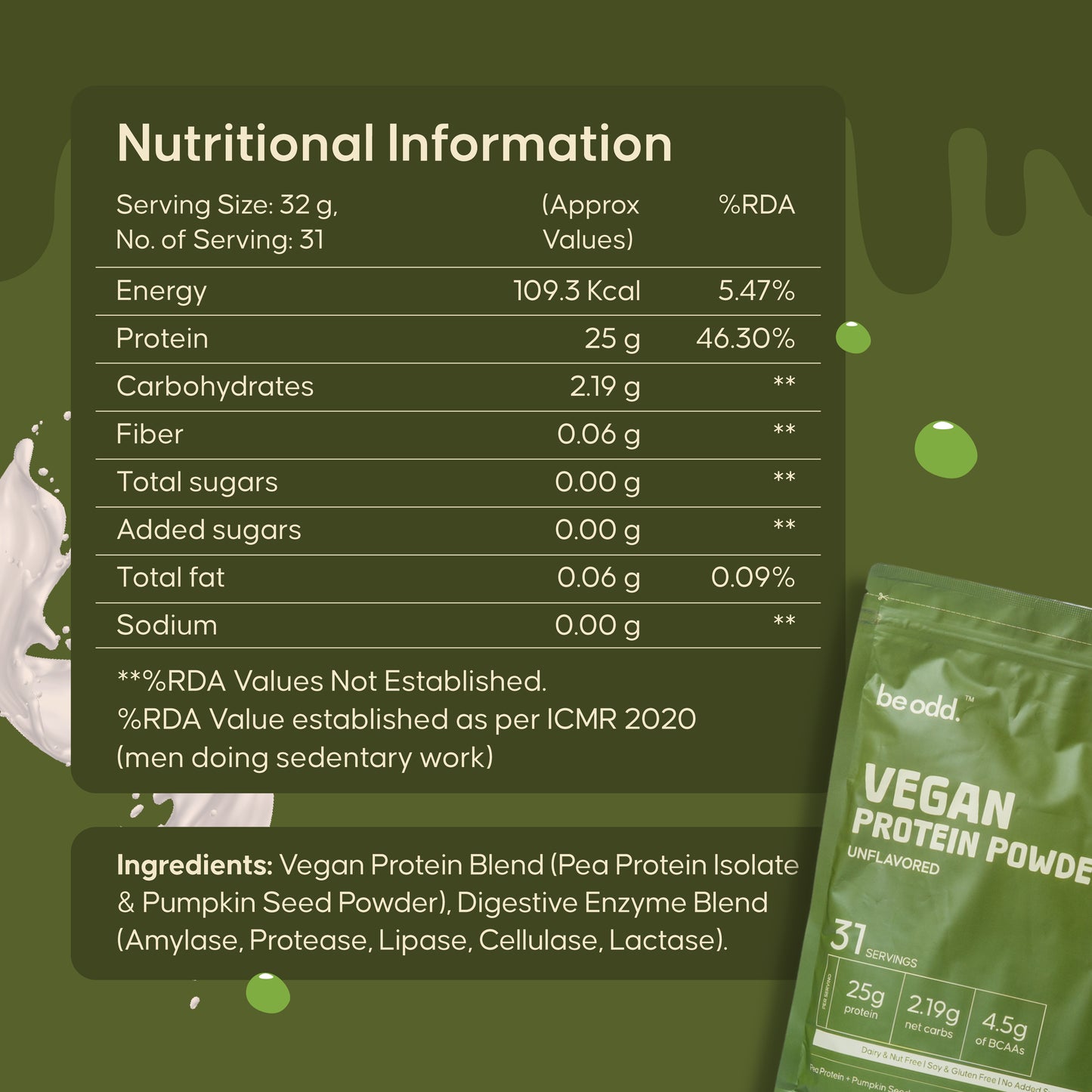 VEGAN PROTEIN POWDER (UNFLAVOURED) - 1KG